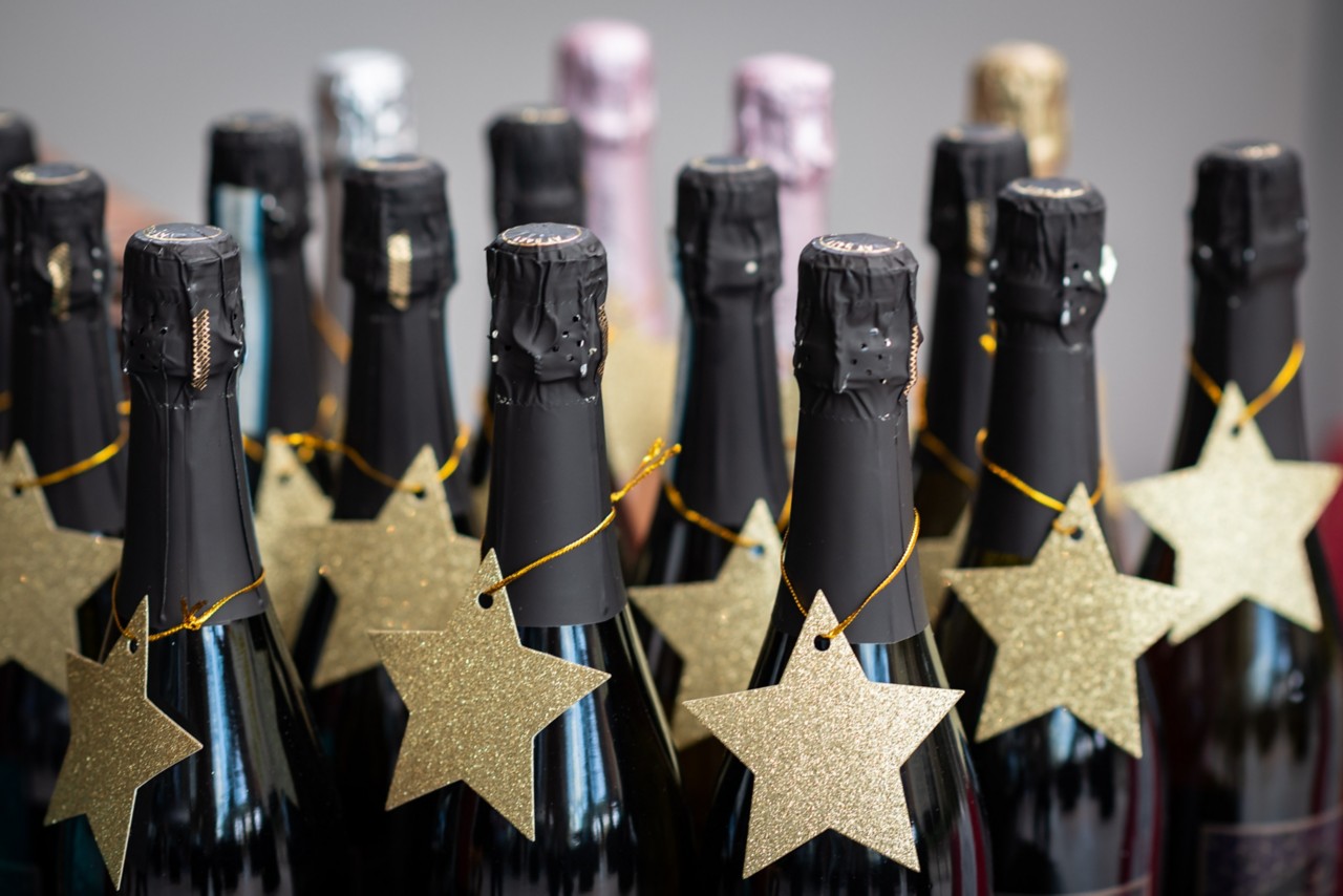 bottles of prosecco with stars on for Toyota employees