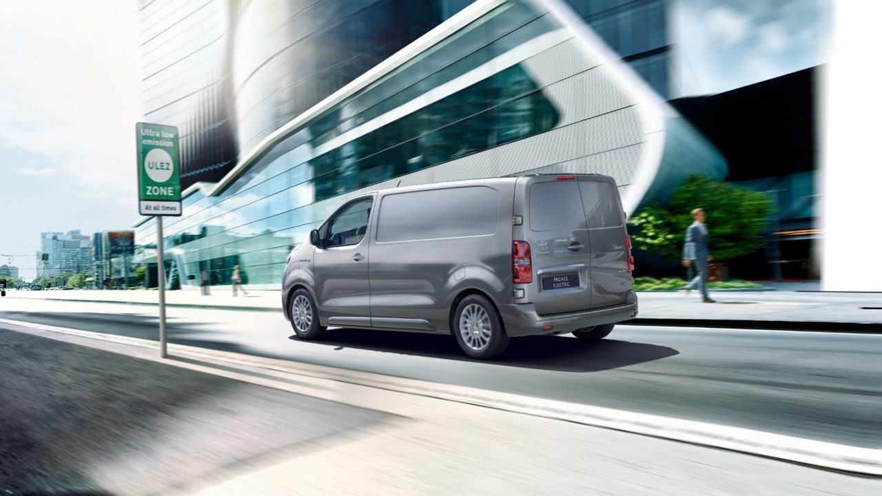 Toyota Proace electric driving along a road
