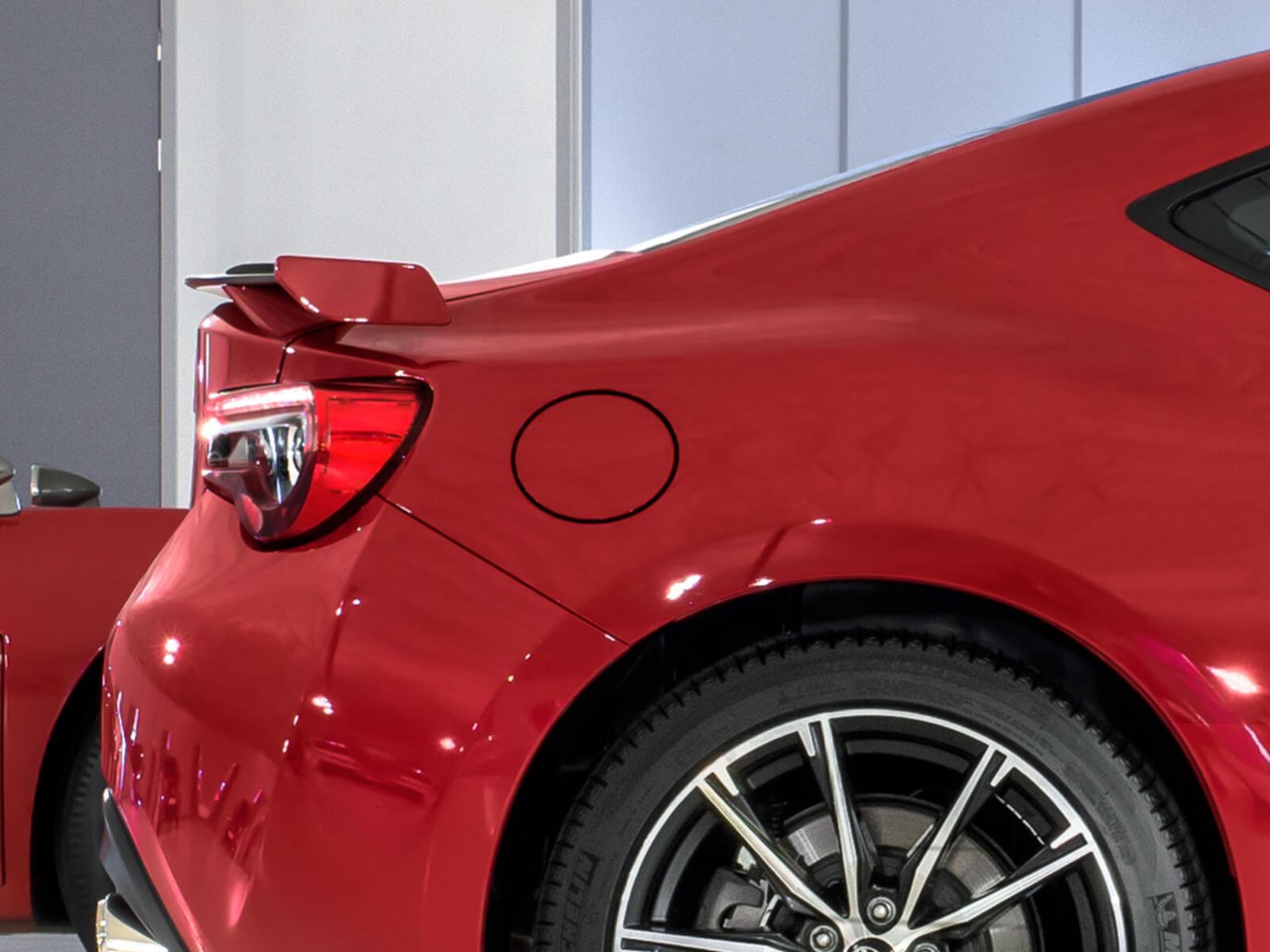 Toyota GT86 in red rear close up angle