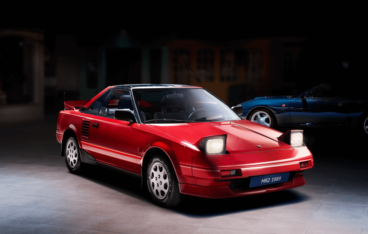 Toyota MR2 Sports car with headlights on