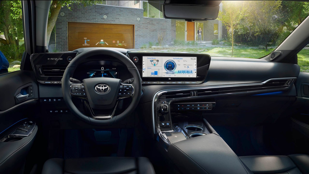 Toyota Mirai front seat steering wheel view