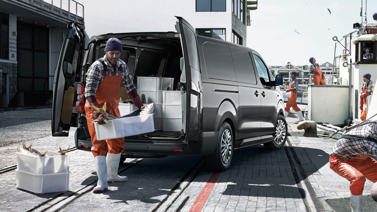 Toyota Proace with fish mongers around