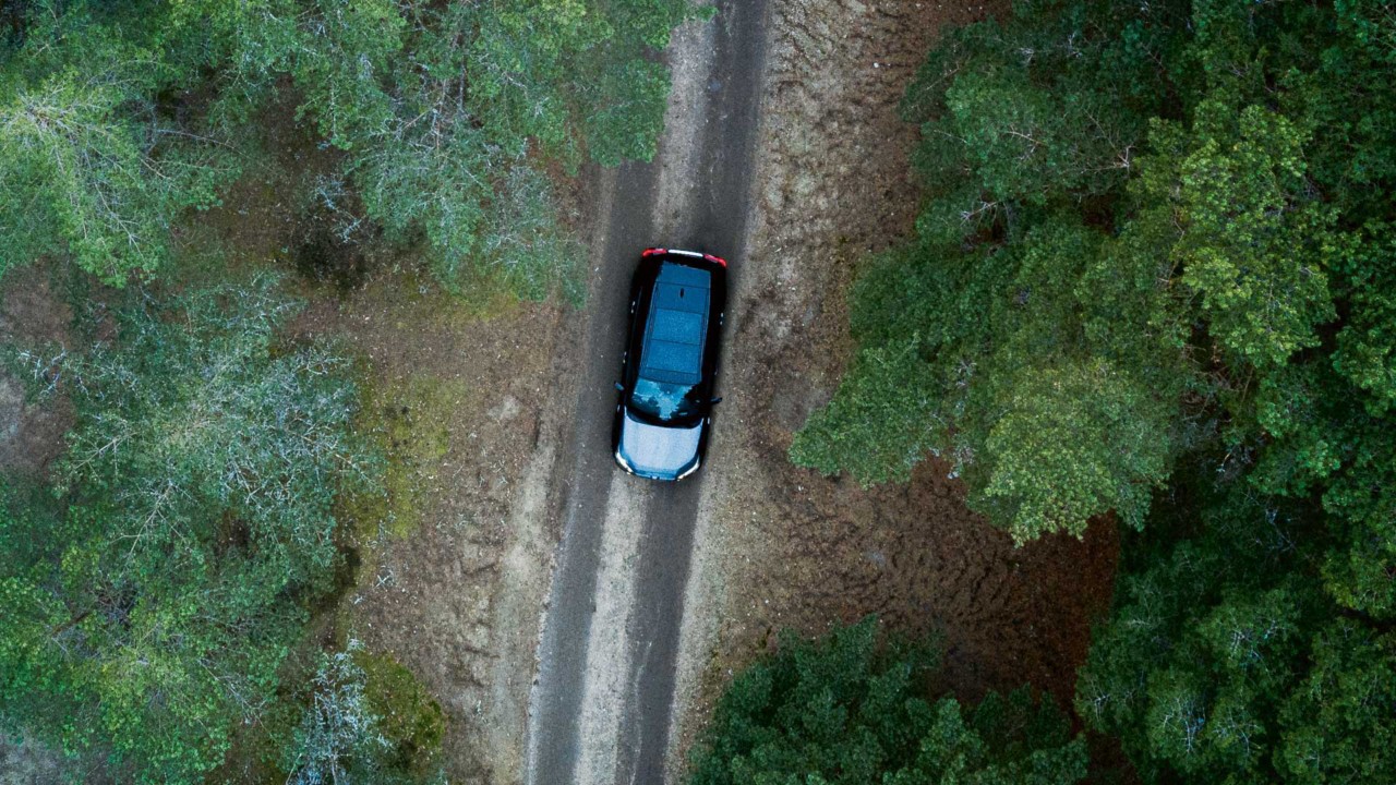 Toyota RAV4 Plugin driving through a woodland