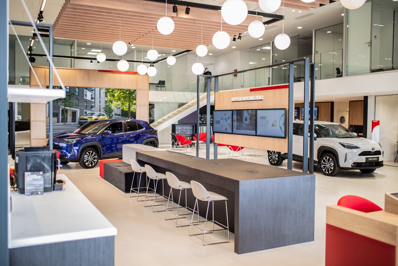 the interior of a Toyota showroom